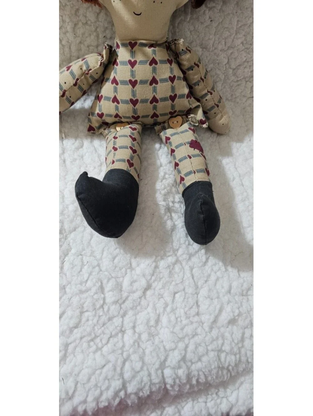Handmade Girl Doll Plush Toy Hearts Wild Hair Buttons Moving Arms & Legs 12